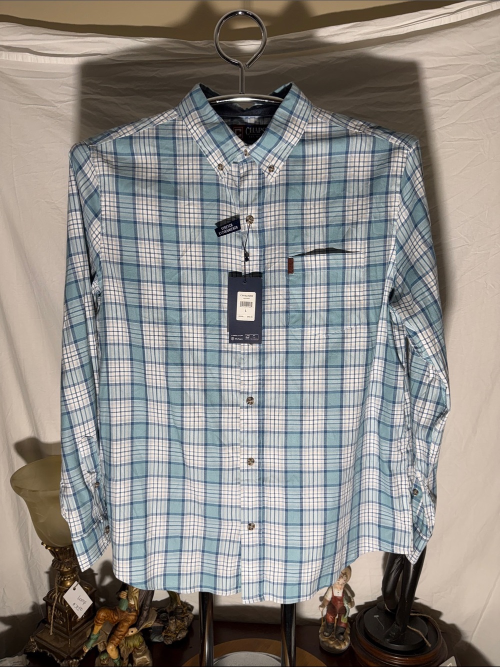 Chaps Blue and White Plaid Button-Down Shirt
